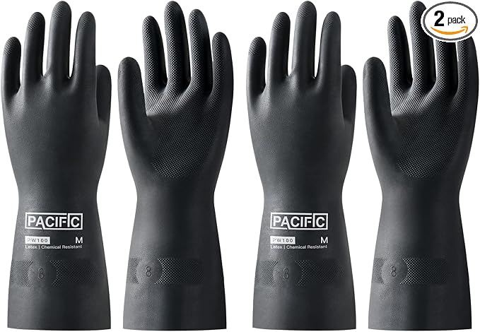 PACIFIC PPE 2 Pairs Chemical Resistant Gloves, Heavy Duty Industrial Rubber by PACIFICPPE