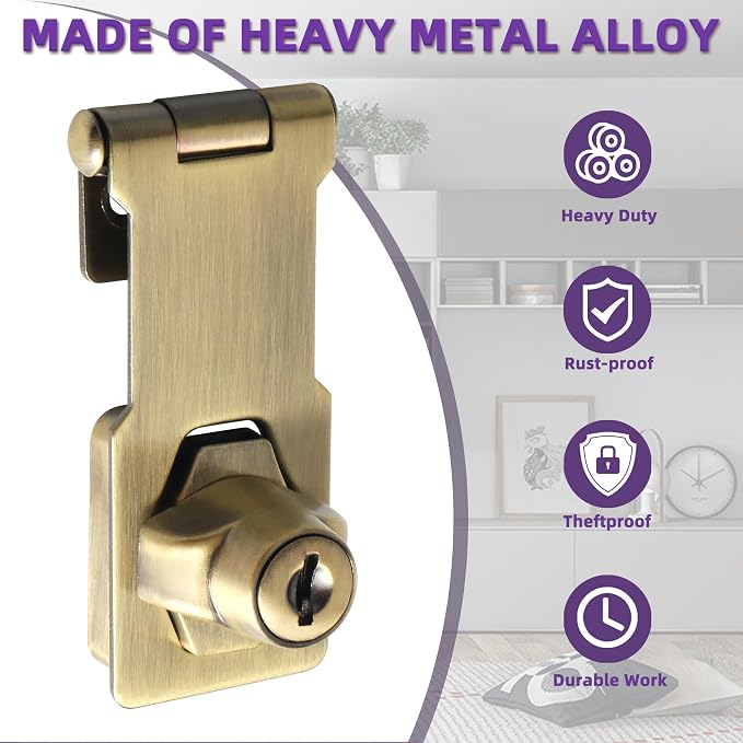 Alise Keyed Hasp Lock, 3 Inch Safety Packlock Clasp Hasp Lock Latch - Image 2