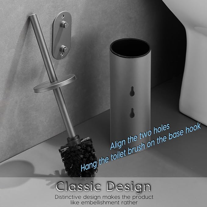 Stainless Steel Toilet Brush and Holder Set, No-Punch Hook Base Dual Purpose - Image 4