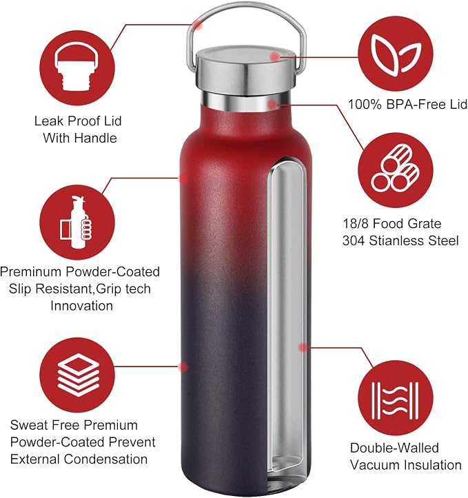 Neihepal 20 oz Insulated Water Bottles Bulk 4 Pack, Stainless Steel Double Wall - Image 3
