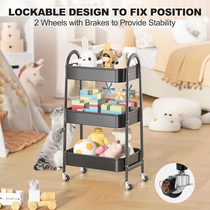 EAGMAK 3 Tier Rolling Cart, Large Metal Storage Cart - Image 5