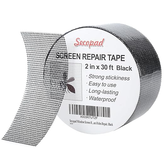 Black Window Screen Repair Tape, 2 in X 30 FT Screen Repair Kit by Secopad