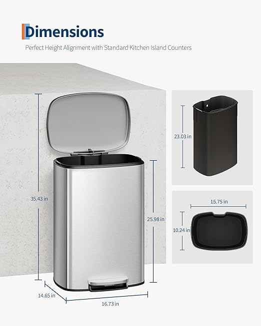 Garvee 13 Gal and 2.6 Gal Stainless Steel Trash Can Combo Set, Rustproof - Image 7