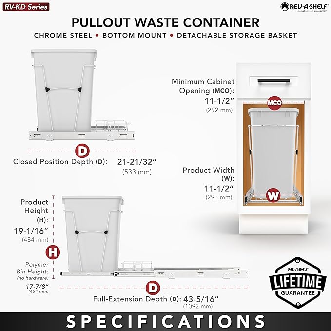 Rev-A-Shelf Pullout Trash Can for Kitchen Cabinets 35 Qt Garbage Waste - Image 5