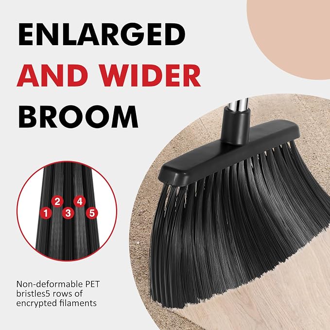 Heavy Duty Broom, 55 Inch Long Handle Outdoor Large Angle Brooms, Commercial - Image 4