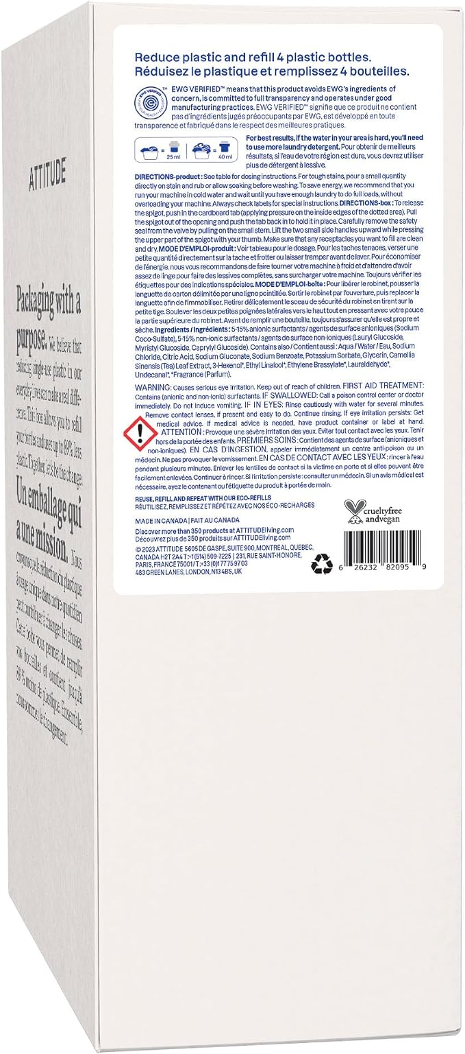 ATTITUDE Liquid Laundry Detergent Refill, EWG Verified, HE Compatible, - Image 8