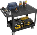 Large Garage Flat Top Utility Cart, Heavy Duty 2 Shelf Tool Cart Service Cart by Maemttes