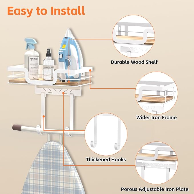 Ironing Board Holder Wall Mount, Laundry Room Organization Storage, T&V Shaped - Image 3