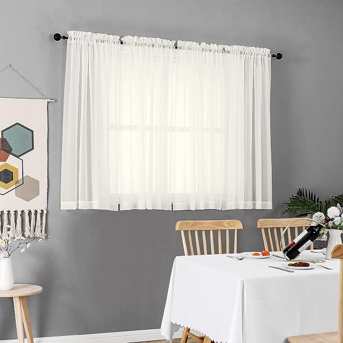 Chyhomenyc Ivory Sheer Window Curtain Panels 45 Inch, Light Filtering Solid - Image 2