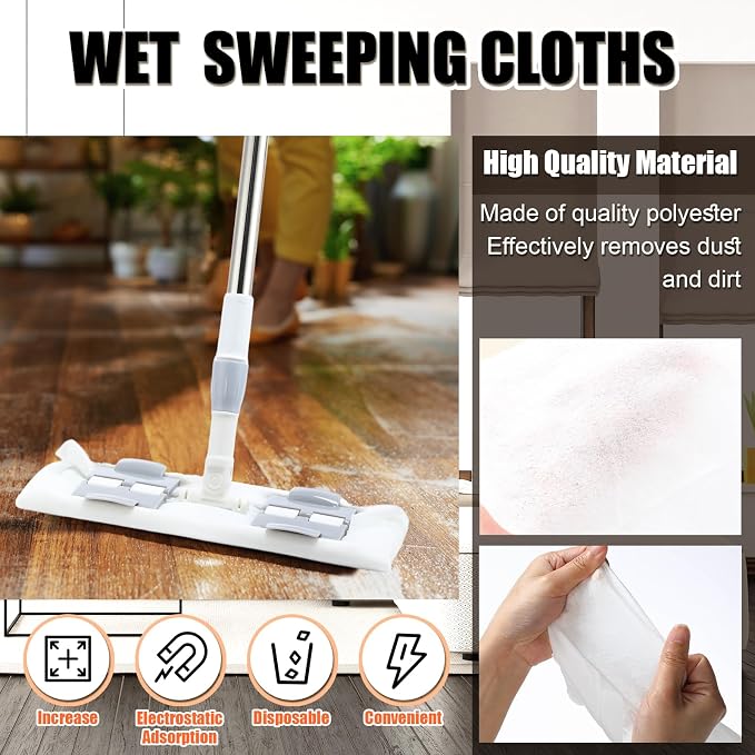 200 Counts Sweeper Wet Mopping Cloths 17.7 x 11.8'' X Large Wet Mop Pads - Image 4