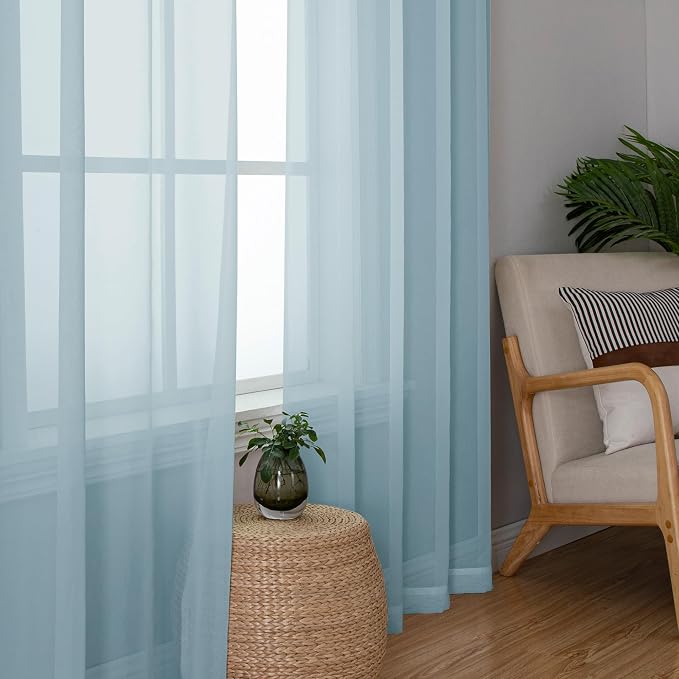 Chyhomenyc Sheer Sky Blue Curtains 90 inches Long 2 Panels, Light Filtering - Image 5