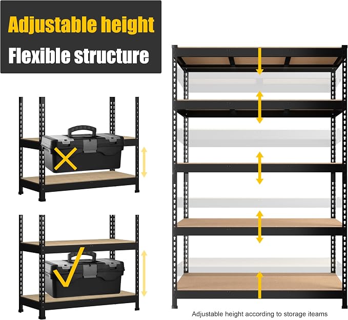 PrimeZone 4 Pack Heavy Duty Adjustable 5 Tier Garage Storage Shelves - Image 6