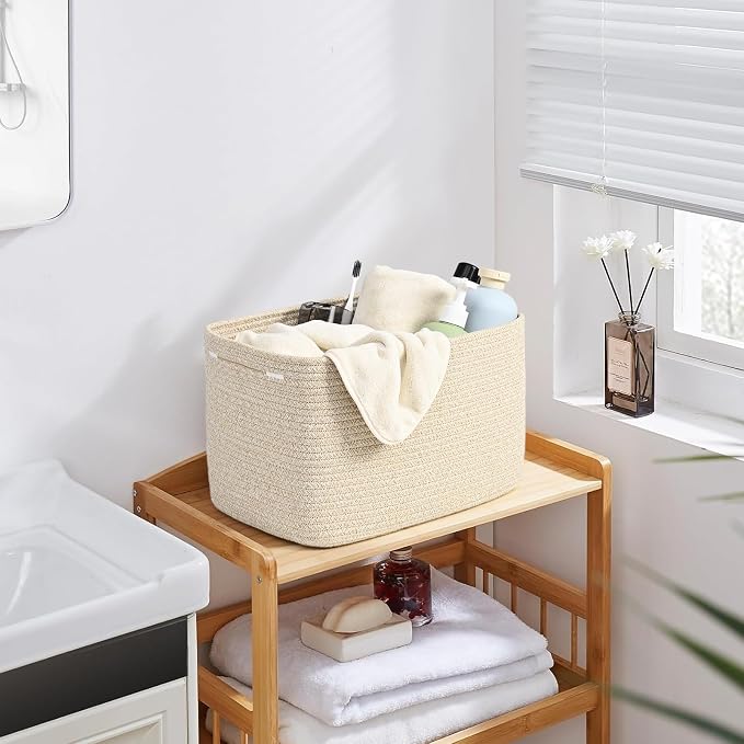 3-Pack Shelf Baskets for Organizing, Woven Storage Basket for Shelves, Cotton - Image 4