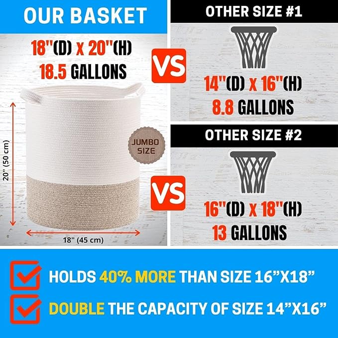 MINTWOOD Design 83L Extra Large 20x18 Inches Decorative Woven Cotton Rope Basket - Image 3