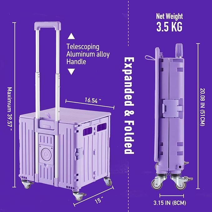 Folding Utility Cart Portable Rolling Crate Handcart Shopping Trolley - Image 4