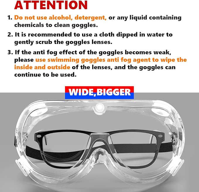 Super More Anti-Fog Protective Safety Goggles Clear Lens Wide-Vision Adjustable - Image 6