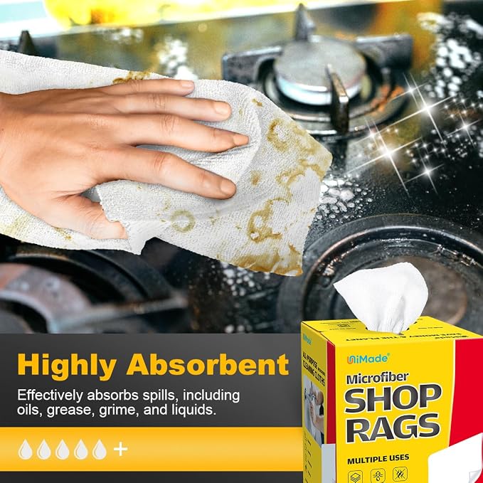 Shop Rags, 100 Sheets Microfiber Cleaning Cloth Commercial Grade Washcloths - Image 3
