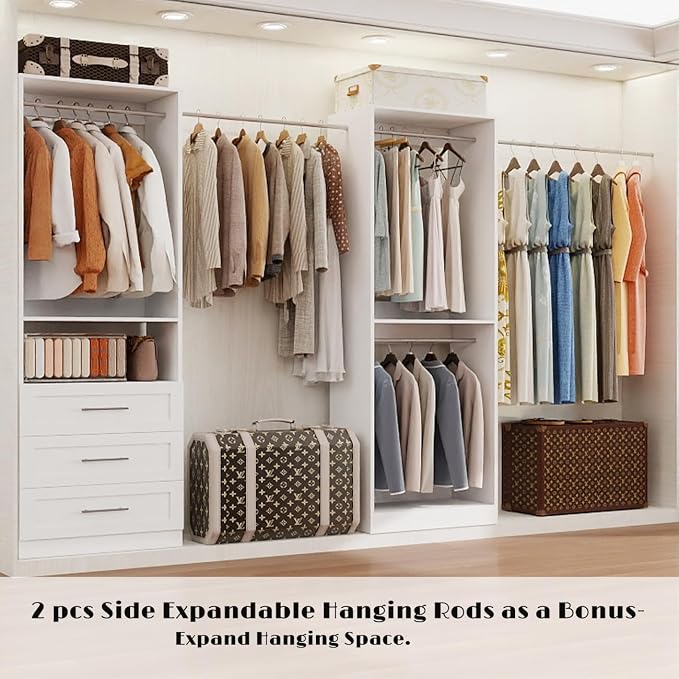 Closet System with 2 Sets, 4FT Closet Organizer Systems with 3 Wooden Drawers & - Image 3