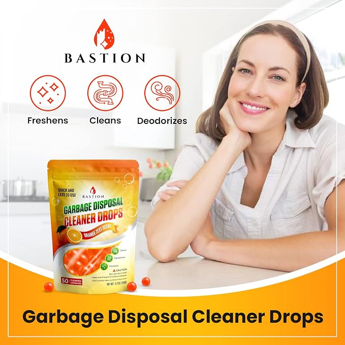 Bastion Garbage Disposal Cleaner and Deodorizer Drops-] Orange Zest Scented - Image 3