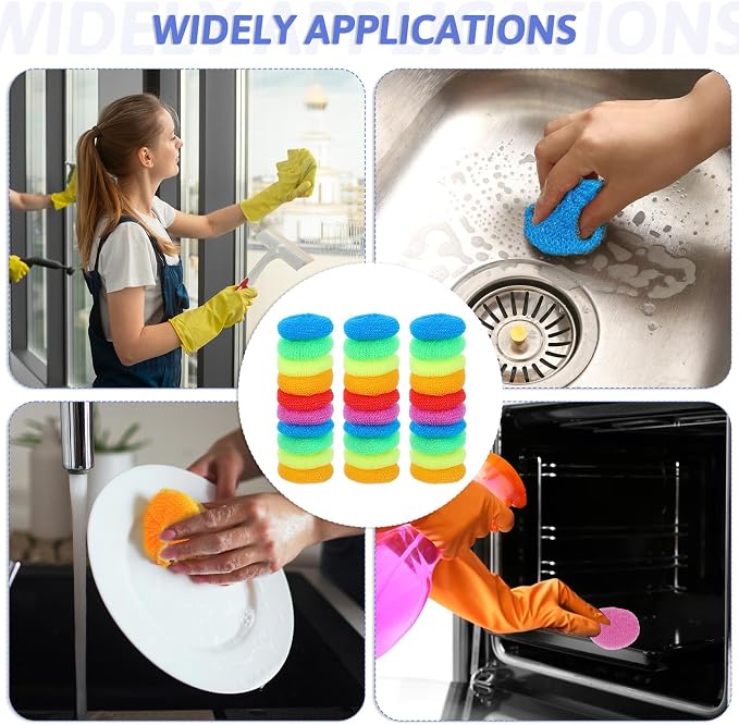 100 Pcs Plastic Scrubbers for Dishes, Round Pot Scrubbers for Kitchen Non - Image 3