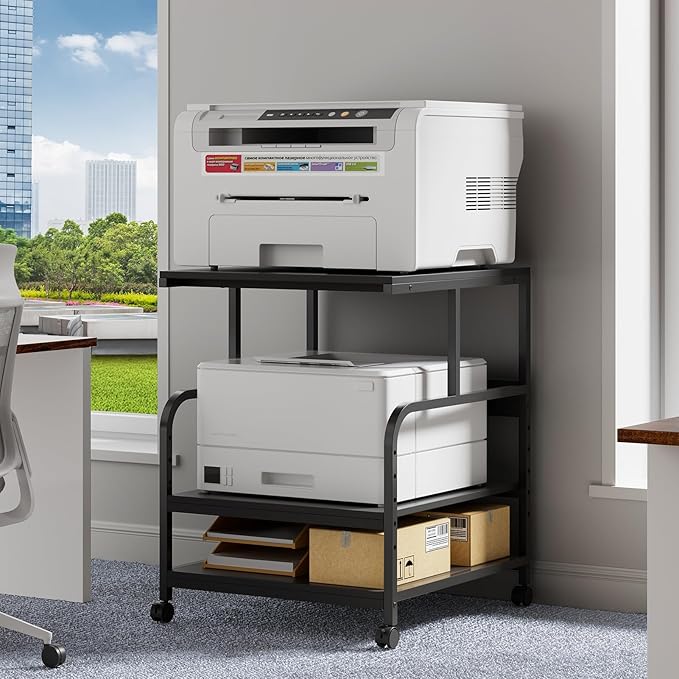 Printer Stand, Heavy Duty Sturdy 3-Tier Rolling Cart by WarmieHomy