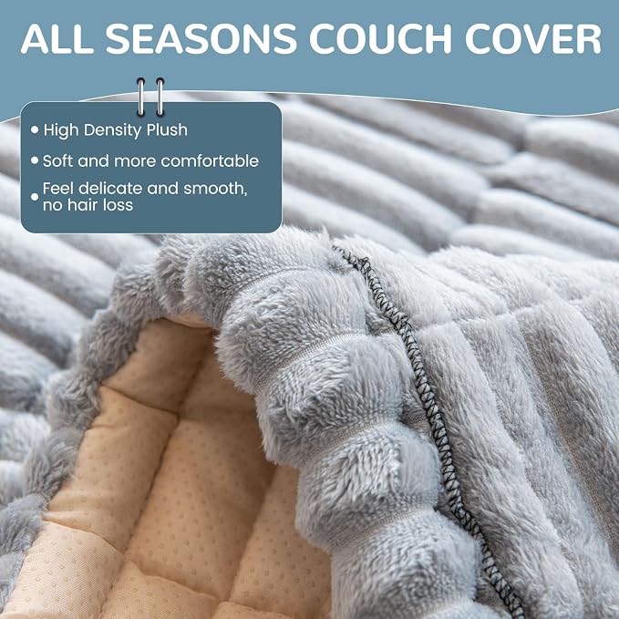 OTOB Sofa Covers for 3 Cushion Couch Washable, Fuzzy Non Slip Pet Friendly - Image 3