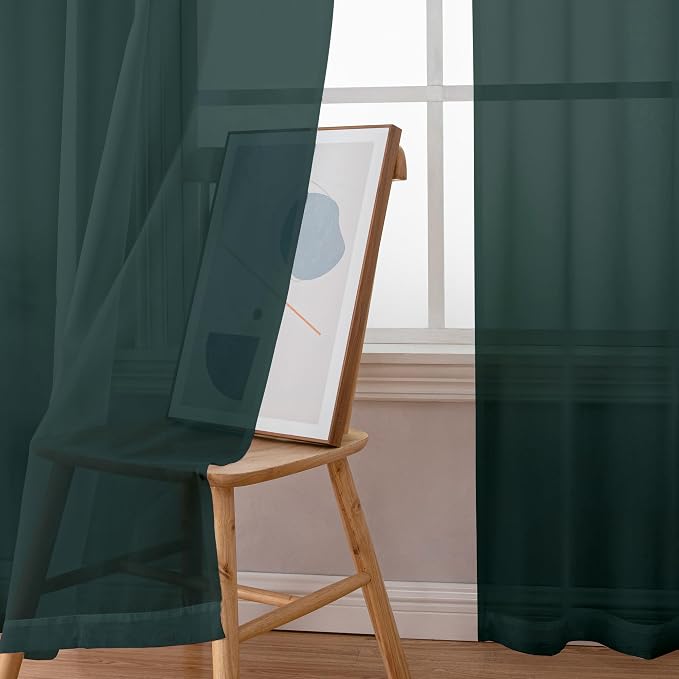 Chyhomenyc Hunter Green Sheer Curtains 96 inches Long 2 Panels, Light Filtering - Image 6