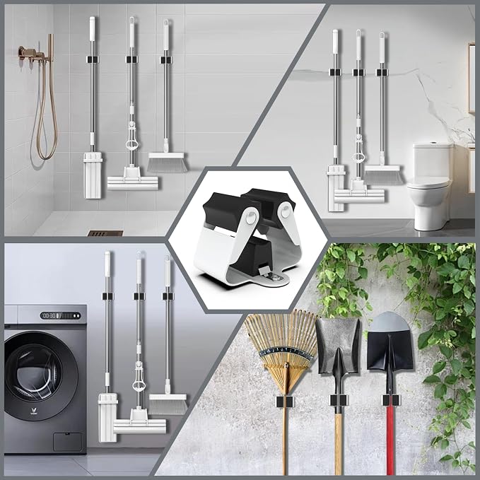 3-H Broom Hanger, Mop Holder Wall Mount 12 Pack, Broom Holder Wall Mount - Image 6