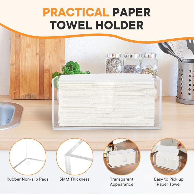 Acrylic Paper Towel Dispenser, Paper Towel Holder Countertop Clear Multi - Image 4