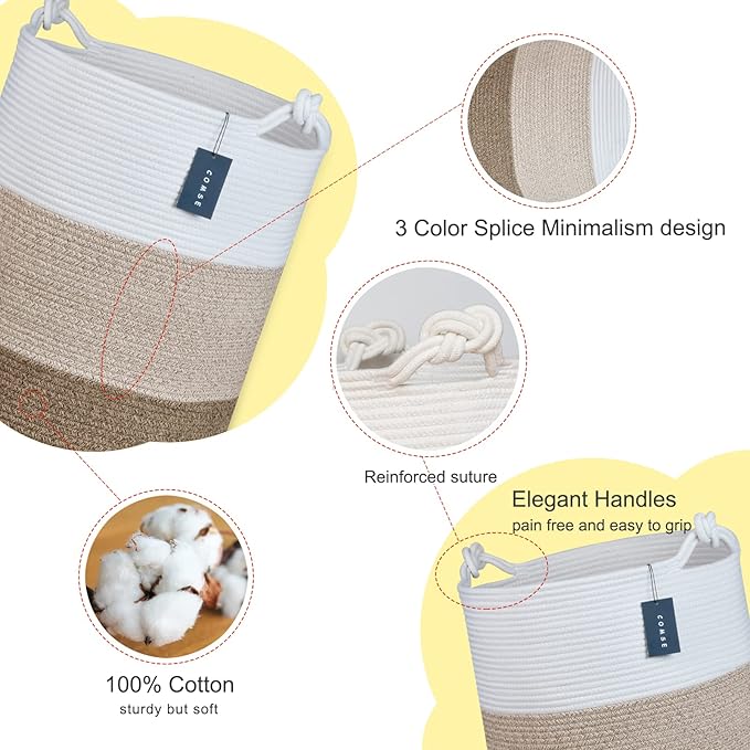 COMSE Extra Large Blanket Basket, Tall Woven Storage Basket, Nursery Hamper - Image 4
