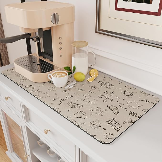 AMOAMI Coffee Mat Hide Stain Rubber Backed Absorbent Dish Drying Mat by AMOAMI