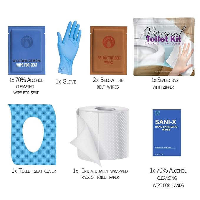 Personal Toilet Kit To Go – 10 Pack | Disposable Public Restroom Kit | - Image 2