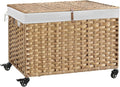 Rolling Storage Basket with Lid, 47.6 Gallon Storage Bin with Wheels, Woven by Hiagnete