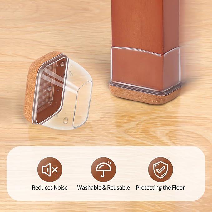 Ezprotekt 24 Pcs Rectangle Clear Felt Chair Leg Floor Protectors Caps - Image 4
