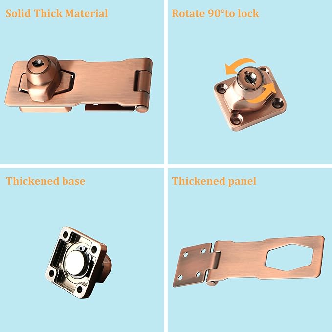 Alise Keyed Hasp Lock, 4 Inch Safety Packlock Clasp Hasp Lock Latch - Image 3