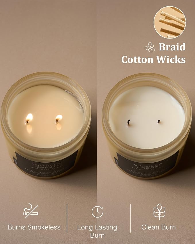 M&SENSE Vanilla Soy Candles, Medium 2 Wick 11.6oz 70 Hours Burning Time - Image 5