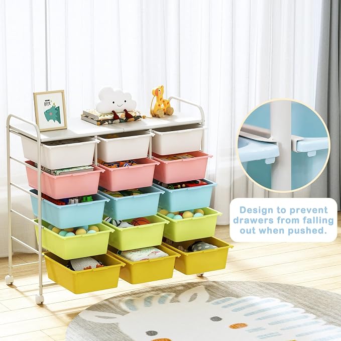 15 Drawers Rolling Cart With Wheels, Plastic Storage Drawer With Metal Frame - Image 4