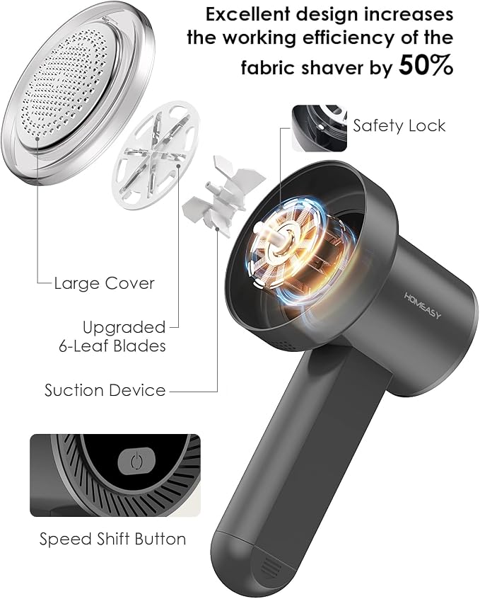 Fabric Shaver Fuzz Remover Rechargeable, HOMEASY Electric Lint Remover Shaver - Image 3