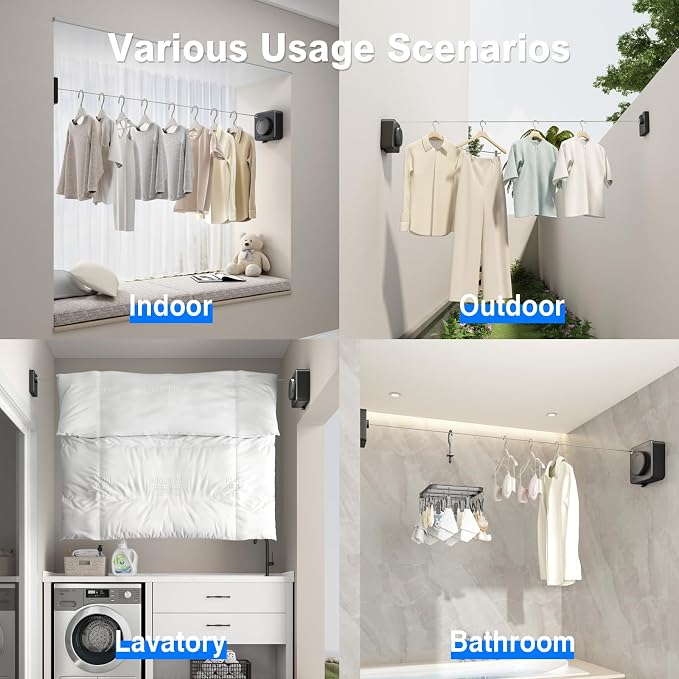 Retractable Clothesline Indoor, Non-Sagging Outdoor Clothes Line Retracting - Image 6