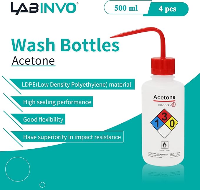 4pcs of Acetone Wash Bottles, Narrow Mouth, Self-Venting Safety Wash Bottles - Image 2