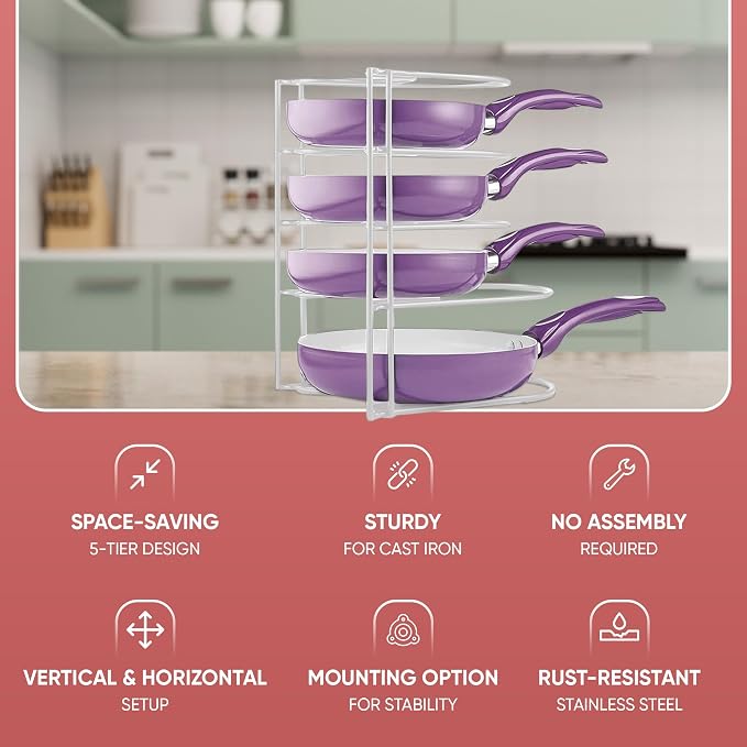 Heavy-Duty Pots and Pans Organizer | 5-Tier Cookware & Lid Storage Rack | - Image 5