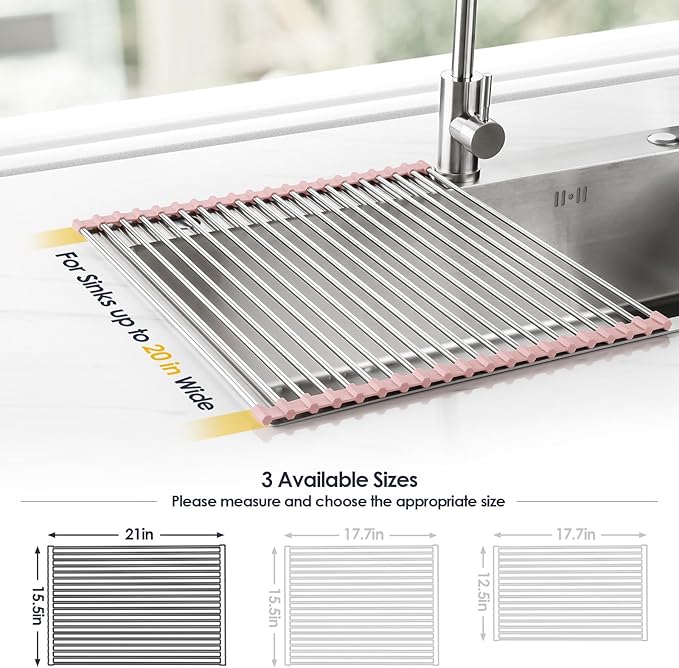 Tomorotec 21" x 15.5" Roll Up Dish Drying Rack Over Sink Drying Rack Sink Cover - Image 4