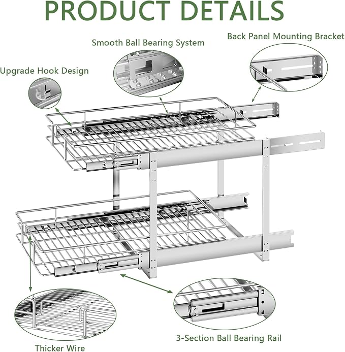 2 Tier Individual Pull Out Cabinet Organizer 15½" W x 21½" D, Heavy Duty - Image 7