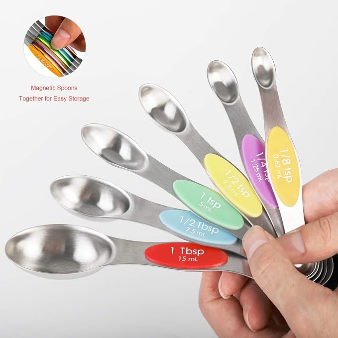 Magnetic Measuring Spoons Set Stainless Steel Stackable Dual Sided Teaspoons - Image 7