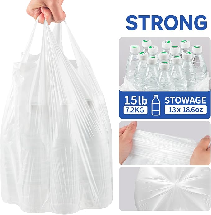 Small Trash Bags with Handles 2.6 Gallon 200 Count White - Image 5