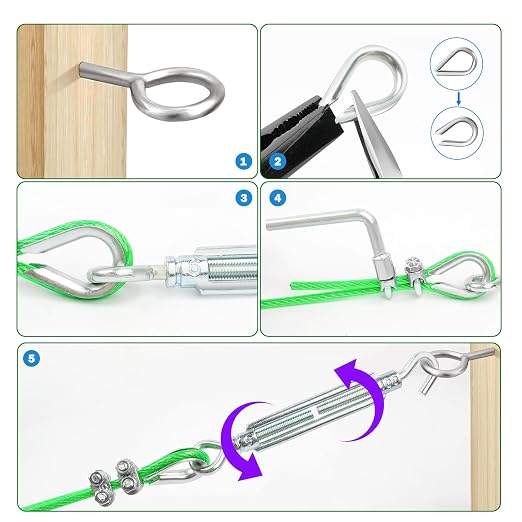 100 Ft Turnbuckles for Cables Wire, 3/16" Green PVC Coated Wire Rope Kit - Image 5
