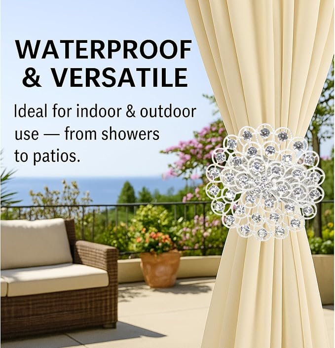 2 Pack Crystal Flower Curtain Tiebacks – Decorative Spring Wire Buckle Clips - Image 6