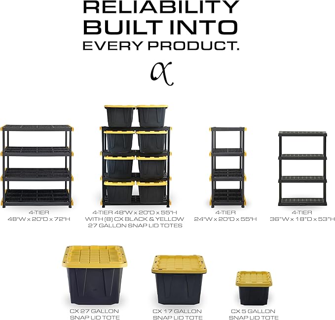 CX Black & Yellow®, 5-Tier Heavy Duty Plastic Storage Shelving Unit, - Image 9
