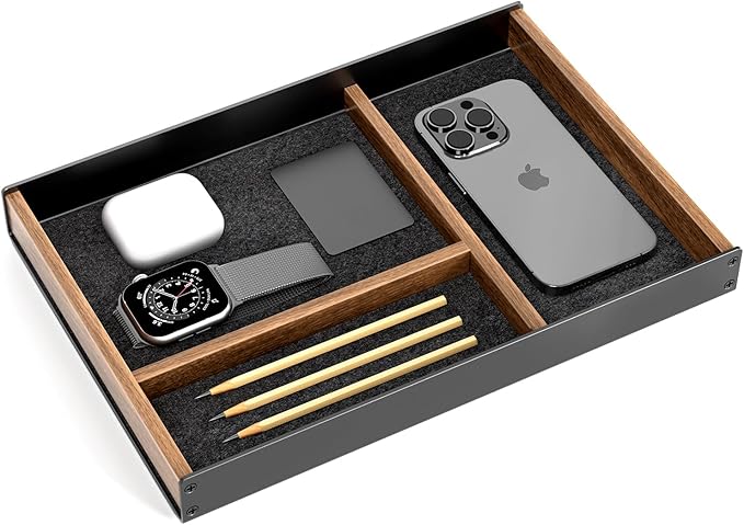 UPERGO Desk Drawer Organizer Tray, Mens Valet Made of Aluminum and Walnut by UPERGO
