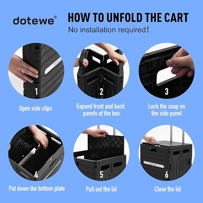 Folding Utility Cart Black Portable Rolling Crate Handcart Foldable Shopping - Image 5